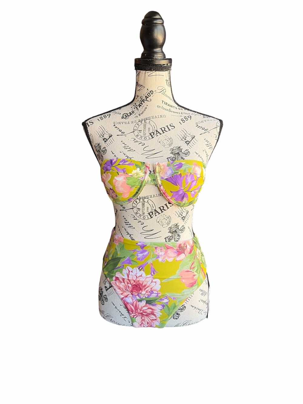 Express Body Contour Floral Bikini Set S High Waist Underwire Cottagecore NWT - Picture 3 of 10